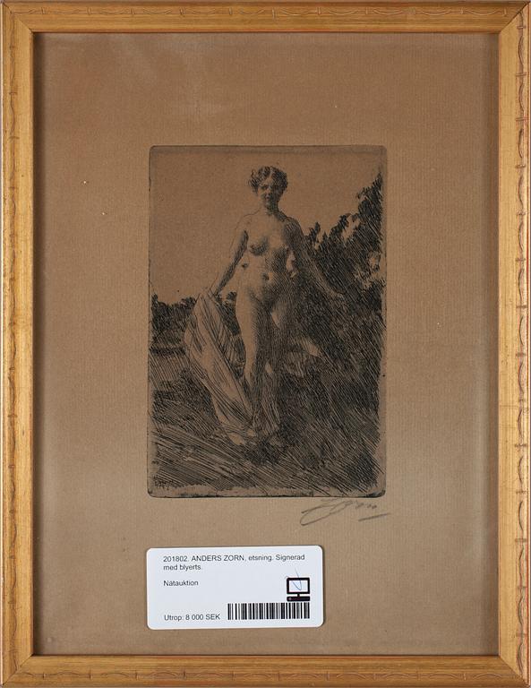 ANDERS ZORN, etsning. Signerad med blyerts.