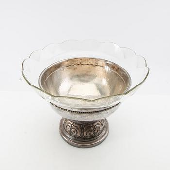 Skål på fot Jugend 1920-tal nysilver och glas.