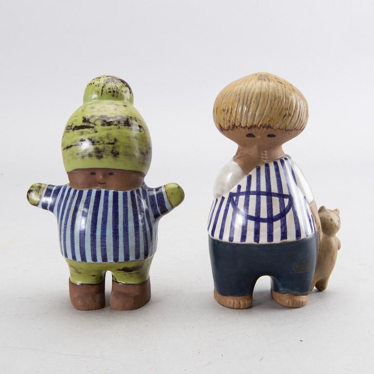 LISA LARSON, a candlestick and 2 figurines, stoneware, Gustavsberg, Sweden.