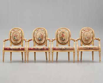 A set of four Louis XVI armchairs.