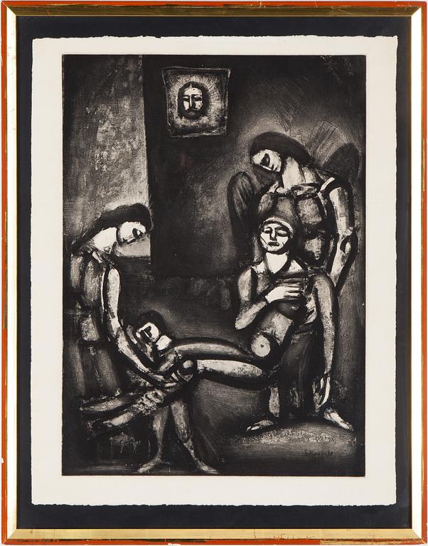 GEORGES ROUAULT, etching "Le juste, comme le bois de santal..." från Miserere, signed in print.