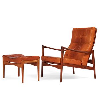 Ib Kofod Larsen, a "Örenäs" easy chair with ottoman, Olof Perssons Fåtöljindustri (OPE), Sweden, 1960's.