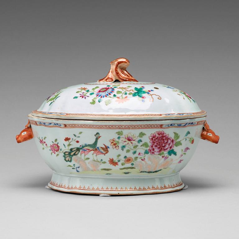 A famille rose 'double peacock' tureen with cover, Qing dynasty, Qianlong (1736-95).