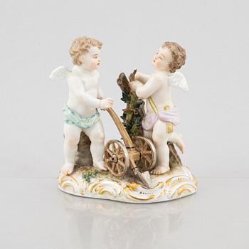 Five porcelain figurines, Meissen, Germany, late 19th century and Meissen-like marks, 20th century.