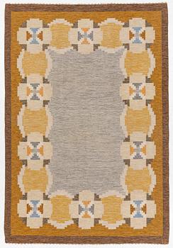 Ingegerd Silow, a carpet, flat weave, c 286 x 197 cm, signed IS.