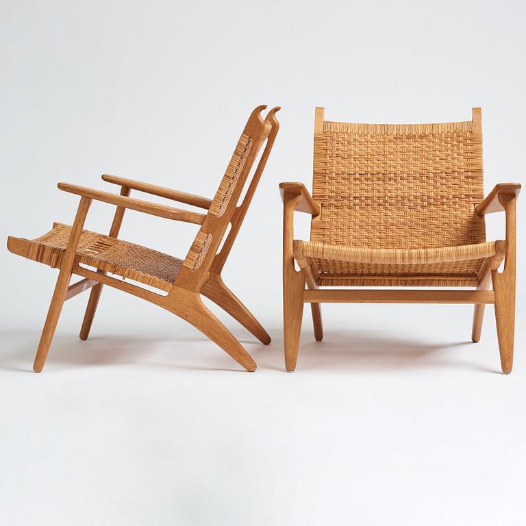 Hans J. Wegner, a pair of oak and rattan 'CH-27' chairs, Carl Hansen & Son, Denmark.