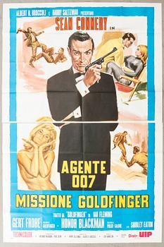 An Italian movie poster James Bond "Agente 007 Missione Goldfinger" (Goldfinger) 1964.
