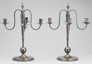KANDELABRAR, ett par, nysilver, CG Hallberg, 1900-tal.