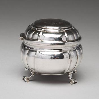 A Swedish 18th century silver sugar-casket, mark of Johan Pettersson Berg, Norrköping 1743.