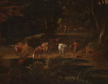 Jacques D'Arthois & David Teniers Tillskrivna, Landskap med människor och boskap.