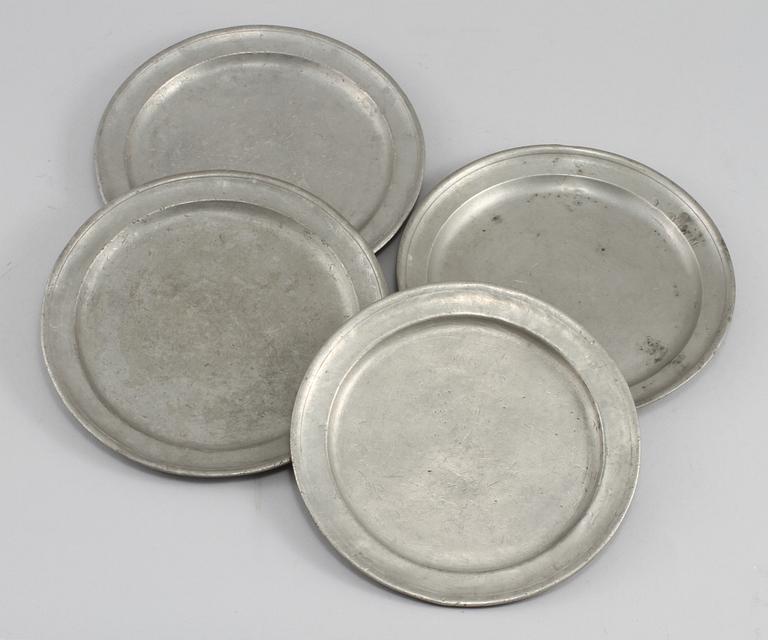 TALLRIKAR, tenn, 4 st, Erik Magnus Hammarstrand, Falun, 1700-talets slut/ 1800-talets början.