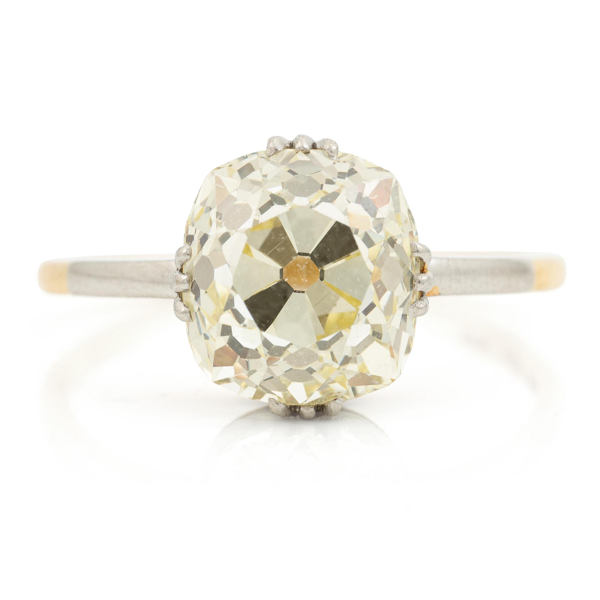 A ring 18K gold with a cushion-shaped old-cut diamond ca 4.30 ct, Carlman Stockholm 1904.