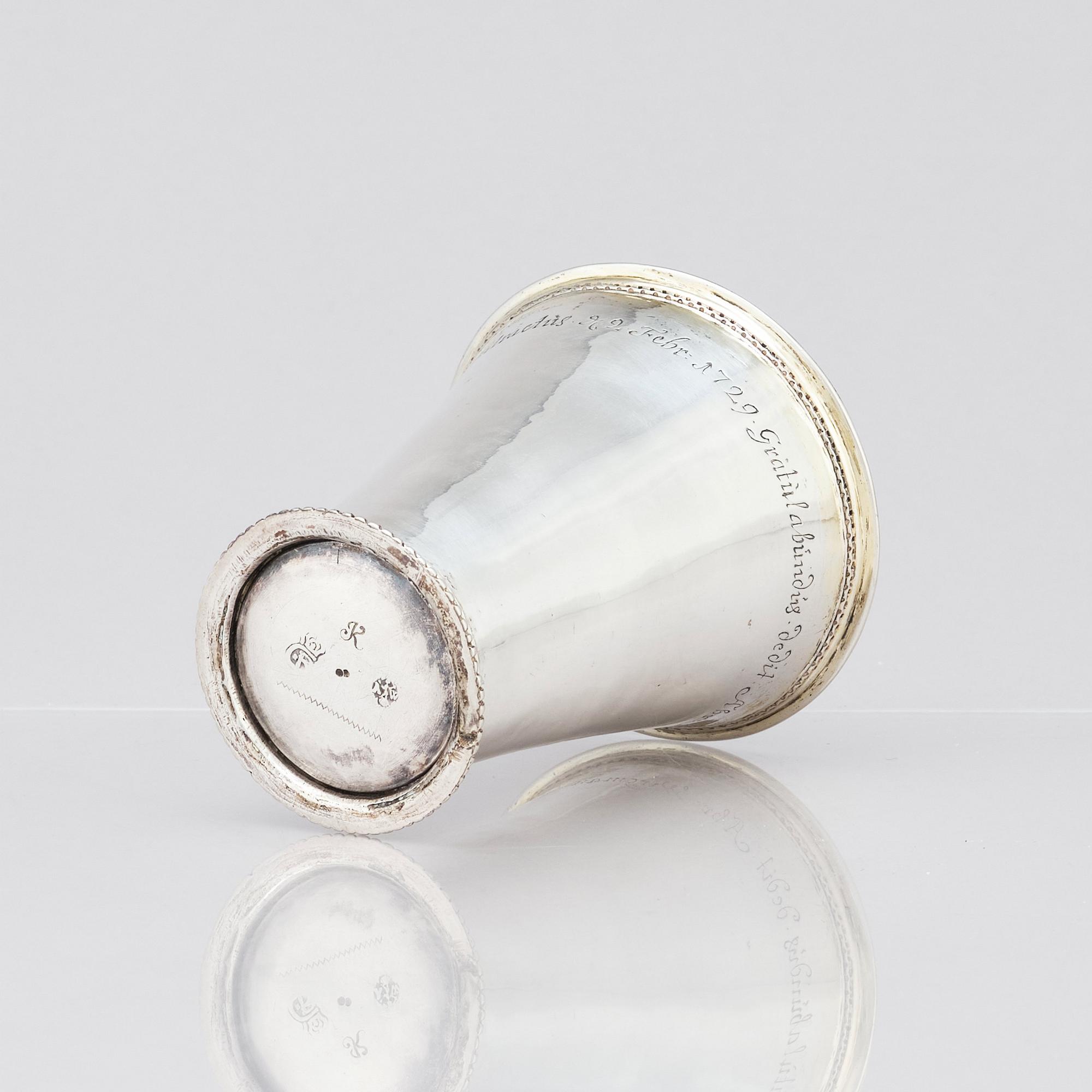 A Swedish 18th century parcel-gilt silver beaker, mark of Abraham Wirgman, Göteborg, 1722.