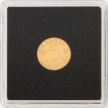 Gold coin, Gustav V, 5 kronor, Sweden 1920.