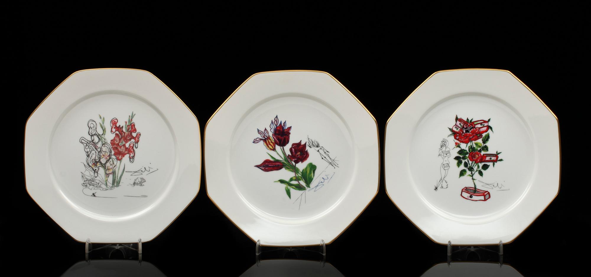 TALLRIKAR, 12 st, porslin, Salvador Dali för Royal Copenhagen, 1980-tal.