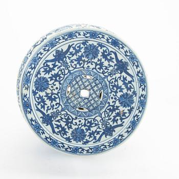A Chinese blue and white garden seat, 20th Century.