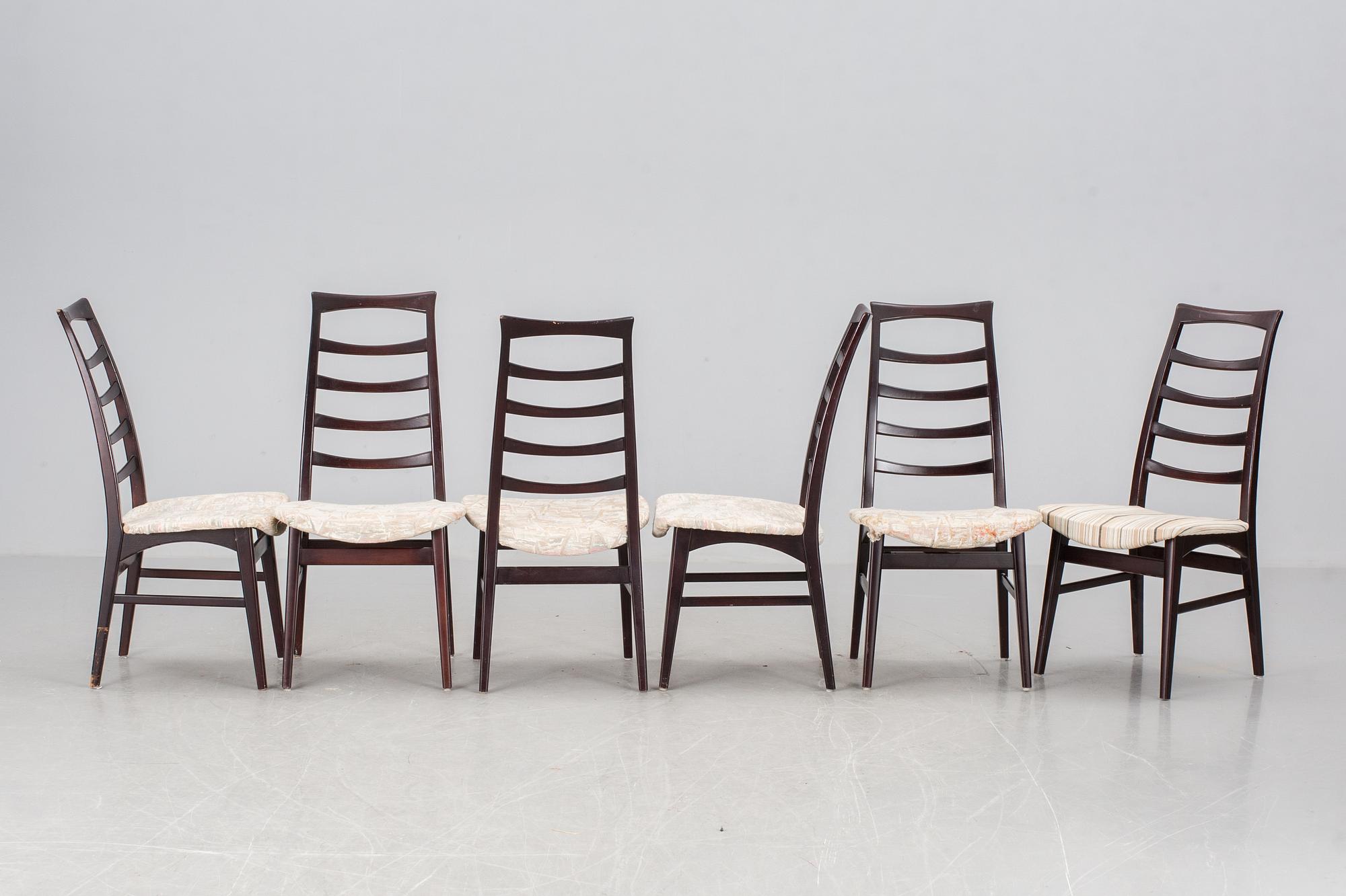 STOLAR, 6 stycken, Niels Kofoed, Kofoeds Hornslet, Danmark, 1900-talets senare del.