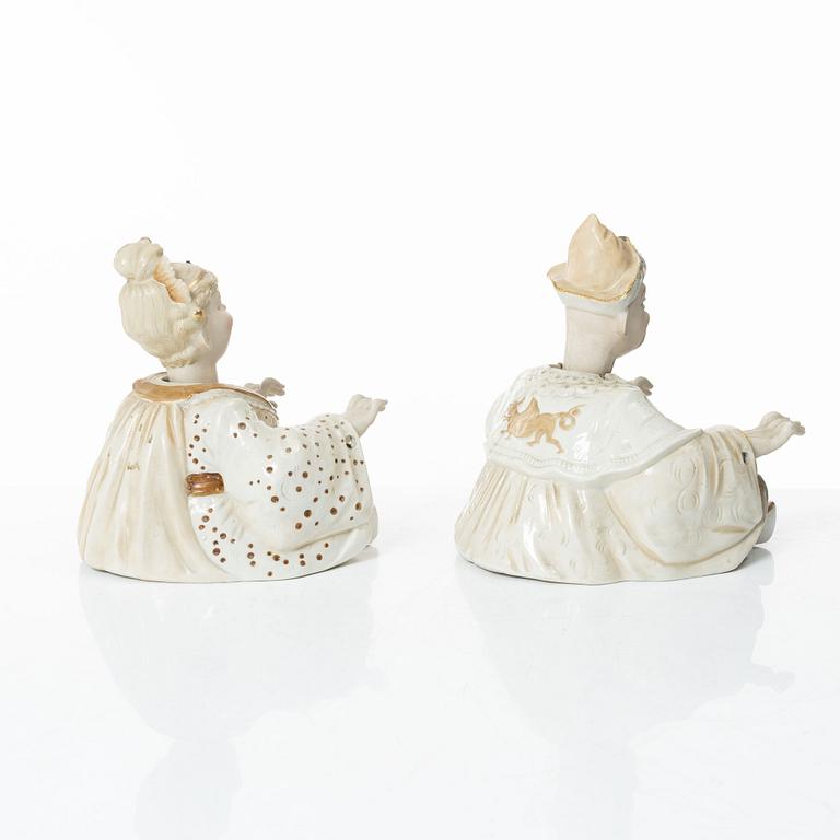 A pair of porcelain nodding head figures, Germany, 1920/30s.