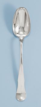 A Swedish 18th century silver serving spoon, makers mark of Bengt Hafrin, (Göteborg 1770-1790).
