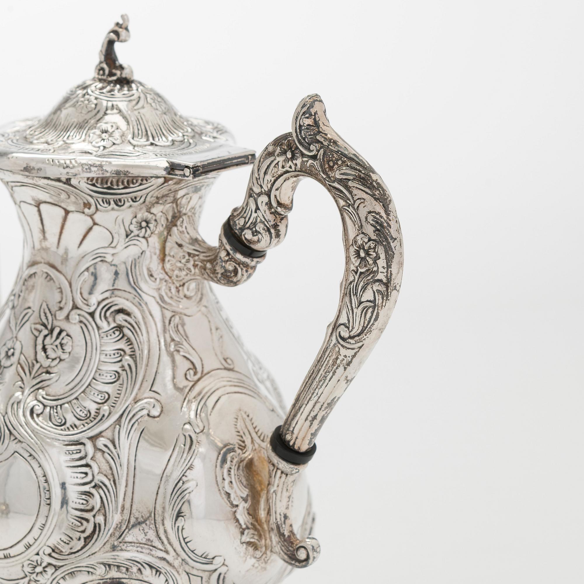 Kaffeservis, 3 delar, silver, rokokostil, GEWE, Malmö 1959.