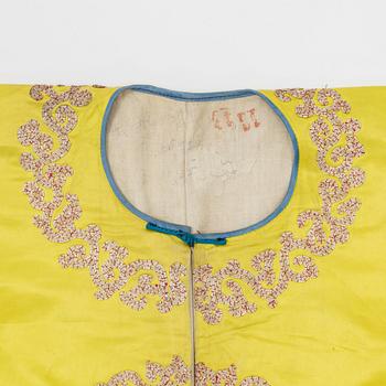A yellow-ground embroidered silk robe, 20th century.