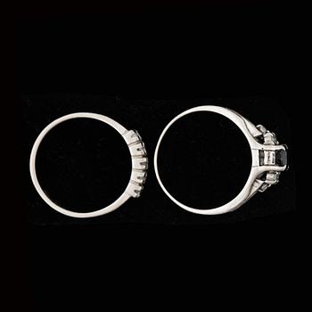 RINGAR, 2st, 18k resp 14k vitguld en med briljantslipade diamanter tot ca0,20ct och safir. Totalvikt ca ca6g.
