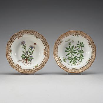 A set of 12 Royal Copenhagen 'Flora Danica' soup dishes, Denmark, early 20th Century.