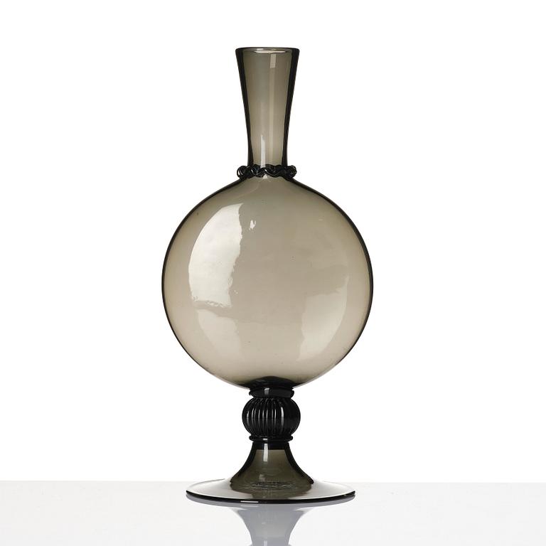 Vittorio Zecchin, a smoke coloured "Soffiato" glass vase, model 1465, Venini, Murano, Italy, 1920s.
