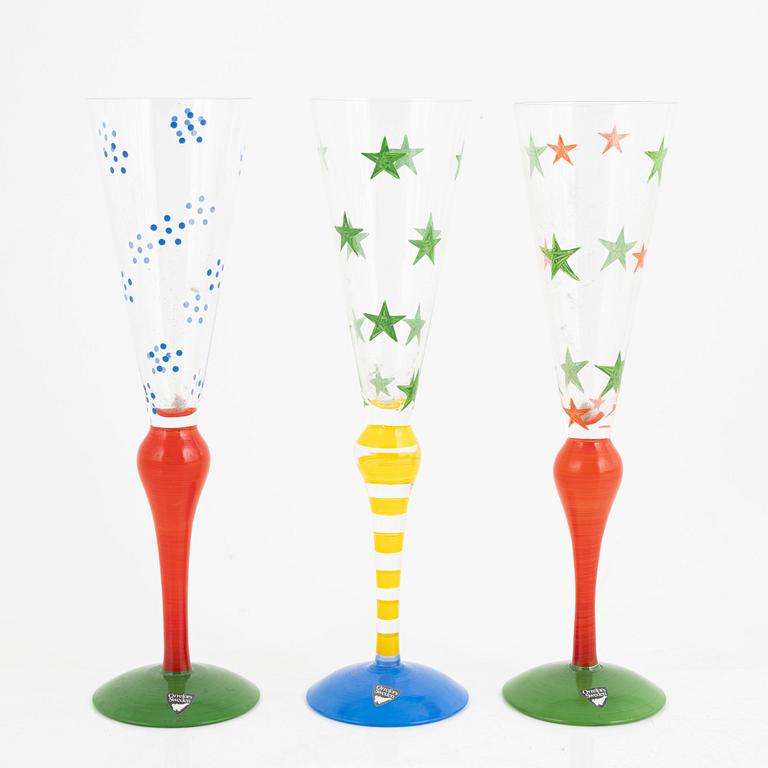 Anne Nilsson, champagne glasses, 6 pcs, "Clown", Orrefors.
