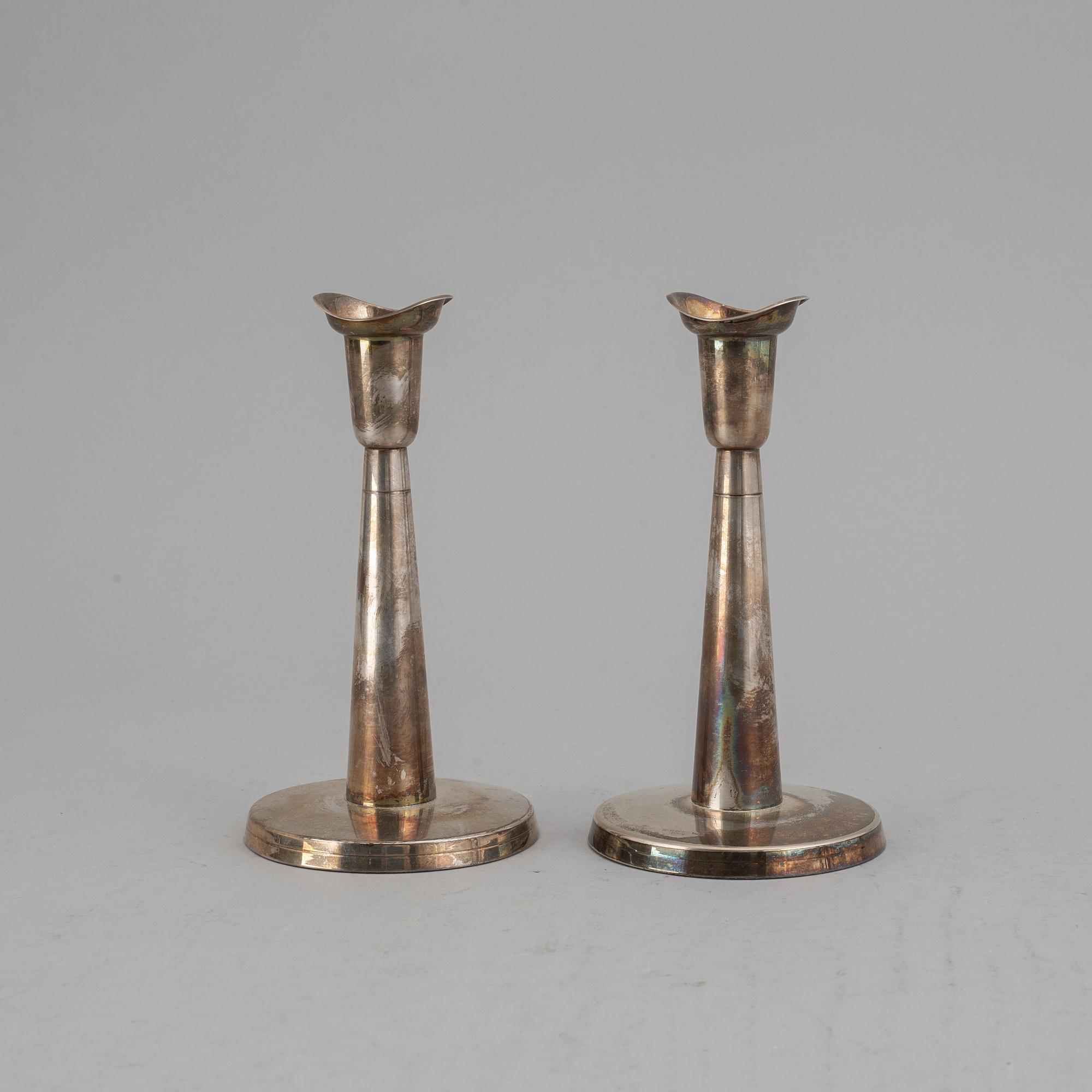 2+2 swedish silver candlesticks, including MGAB Uppsala 1963.