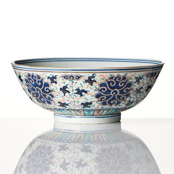 A large 'lotus bowl', late Qing dynasty with Kangxi four character mark.