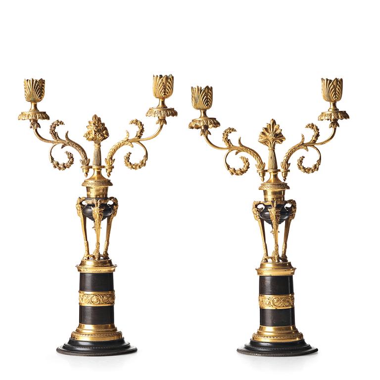 A pair of North European two-light candelabra, circa 1800.