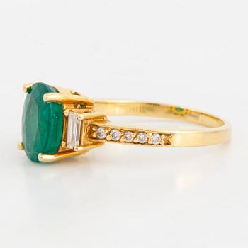 Emerald, baguette and brilliant-cut diamond ring.