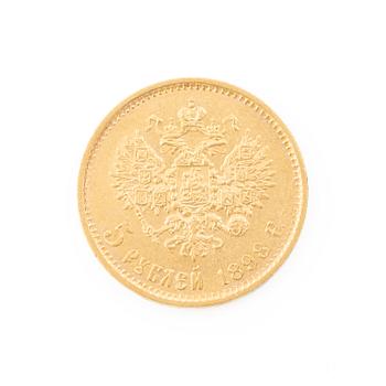 Guldmynt, Nikolaij II, Ryssland, 5 Rubel, 1898.