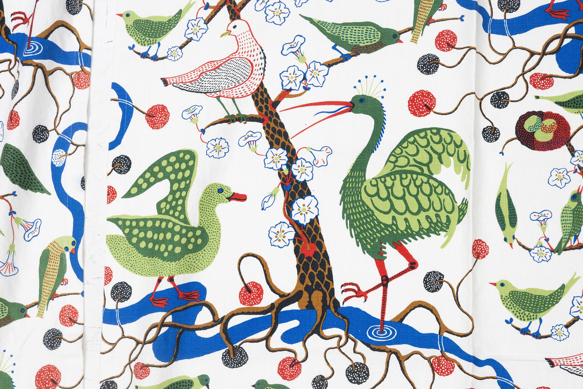 Josef Frank, curtains, a pair, "Green Birds", Svenskt Tenn.