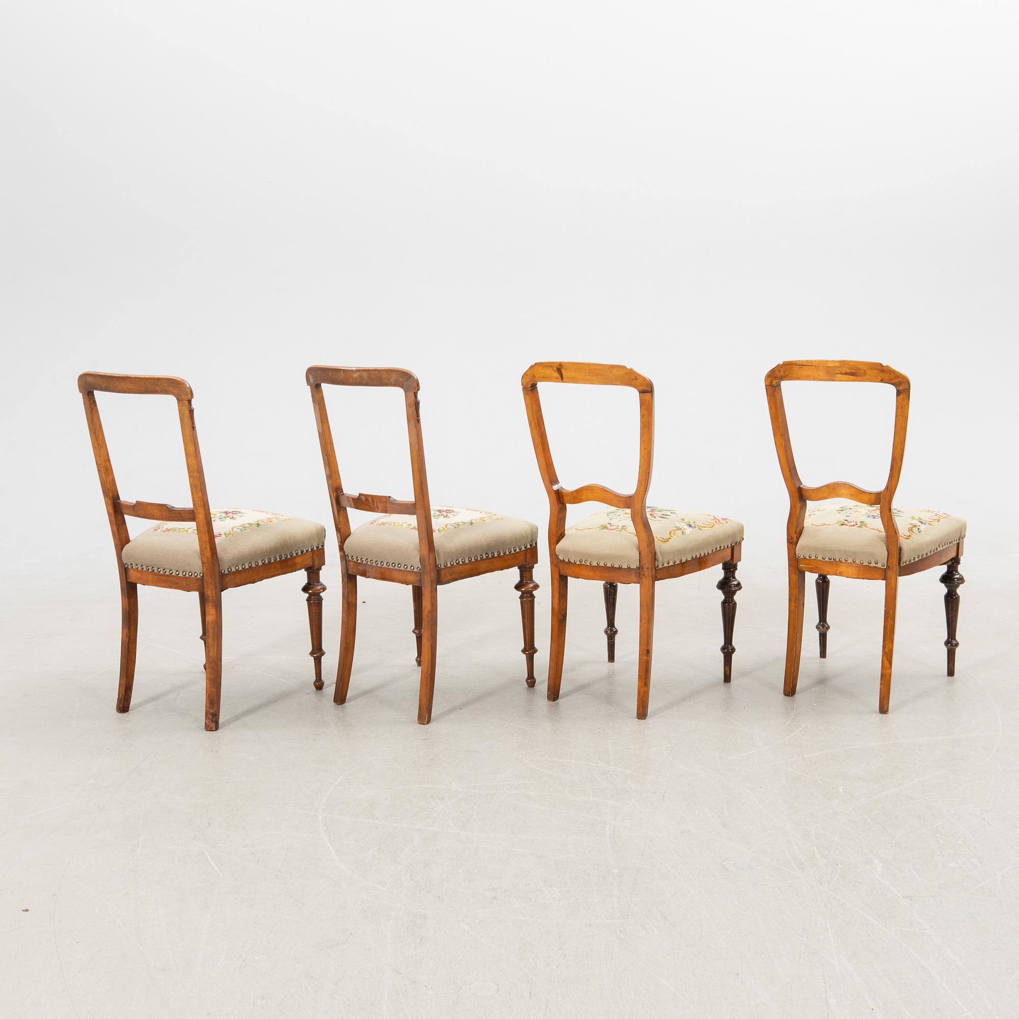 Chairs 2 pairs and a stool, late 19th century (5 pcs).