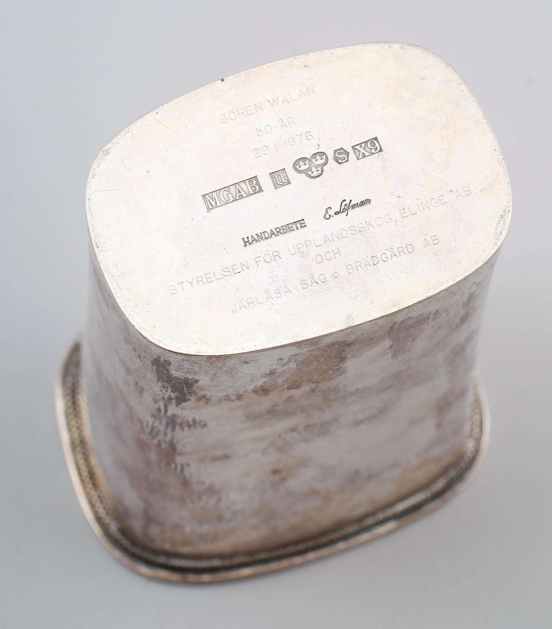 BÄGARE, silver, Eric Löfman, MGAB, Uppsala 1972. Vikt ca 498 g.