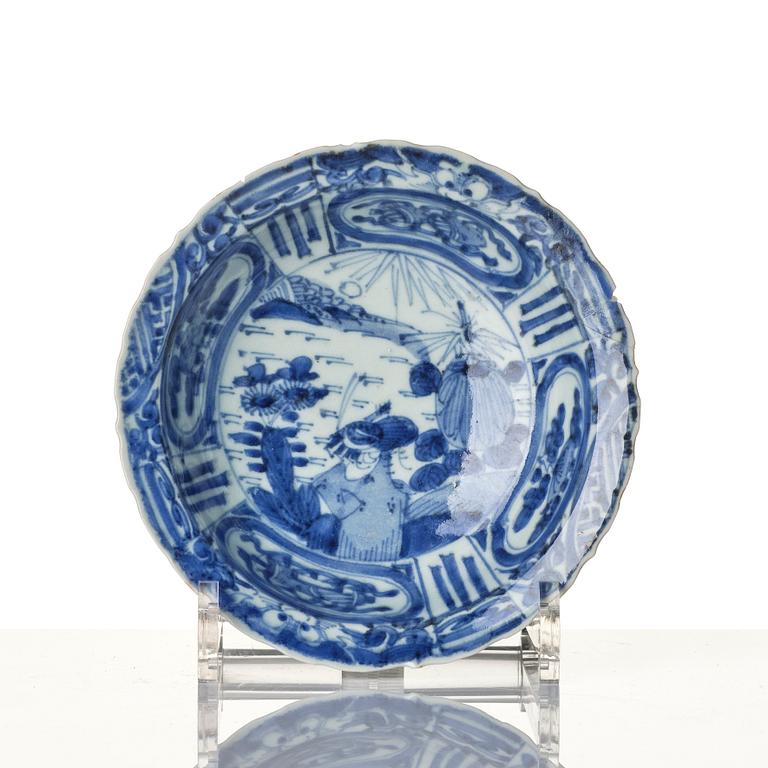 A set of four imari dishes, a blue and white bowl and a Japanese lacker box, Meiji period (!868-1912).