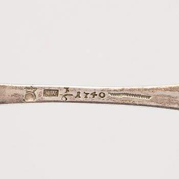 A silver funerary spoon, mark of N. Warneck, Karlstad 1740.