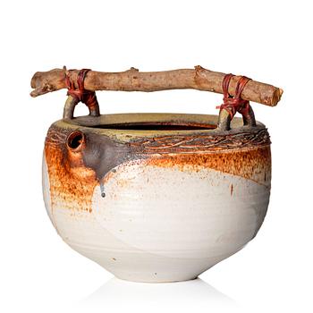 Iskandar Jalil, a stoneware vessel with wooden handle, Singapore 1970s-80s.