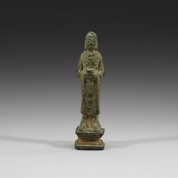 A standing bronze Buddha, presumably Tang/Liao dynasty (618-1125).