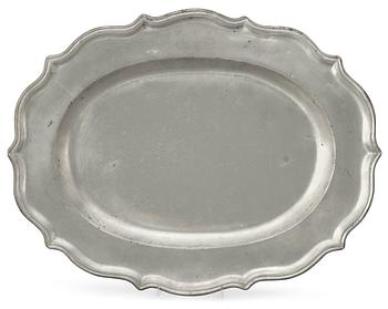 826. A Rococo pewter dish by J. G. Ryman 1775.