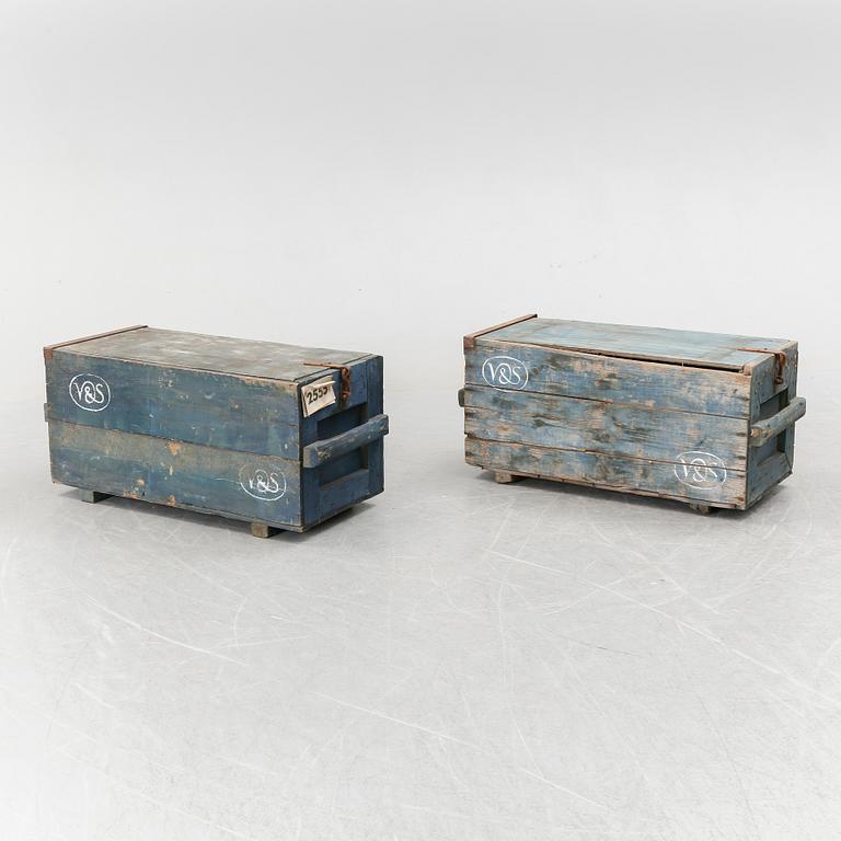 Two wooden boxes, early 1900's.