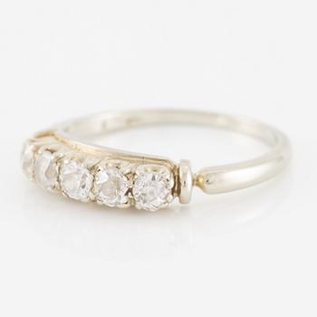 Ring in 18K white gold set with five old-cut diamonds.