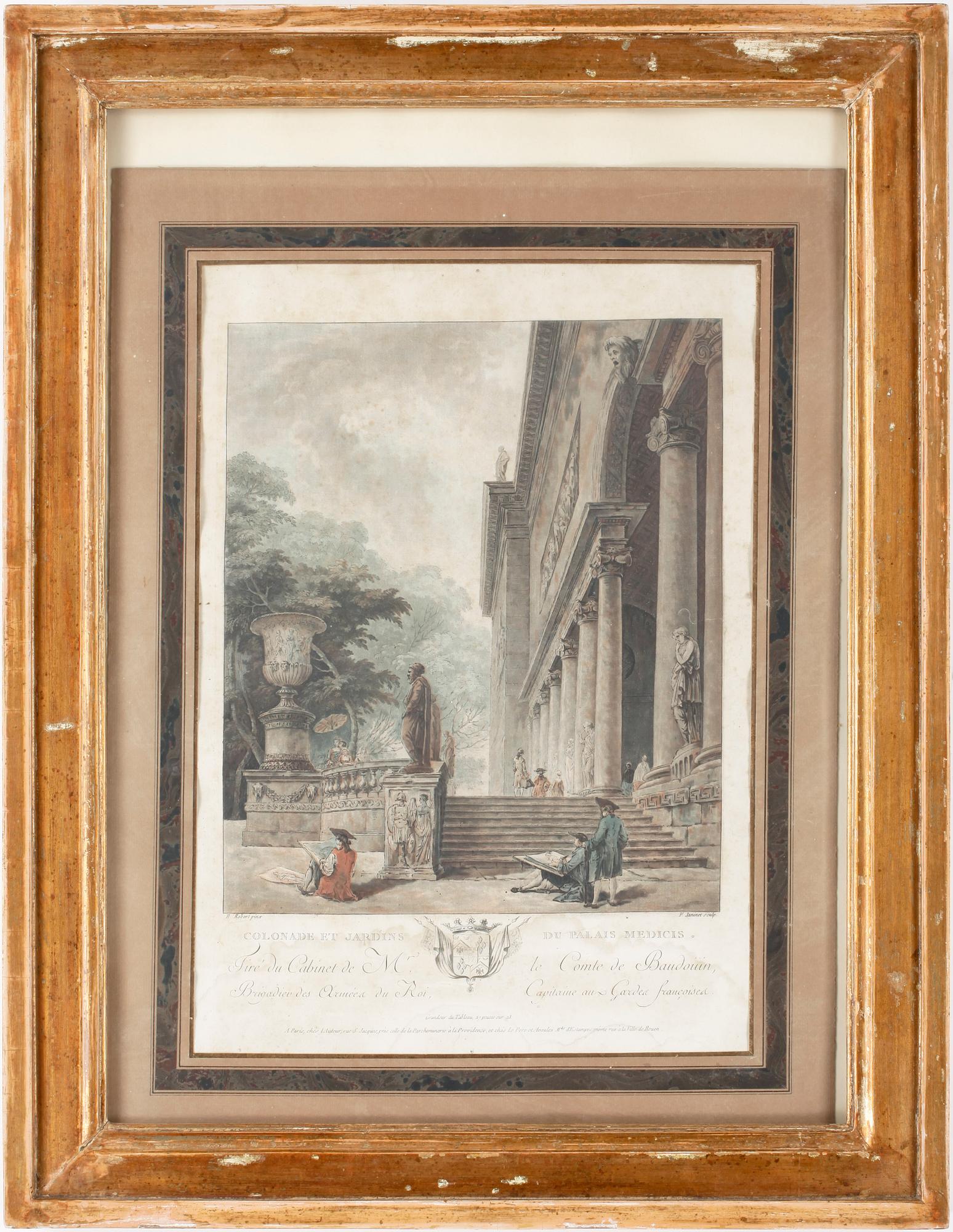 FRANCOIS JANINET, färggravyr efter H. Robert, sent 1700-tal.