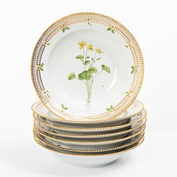 Royal Copenhagen, seven plates, 'Flora Danica', Denmark.
