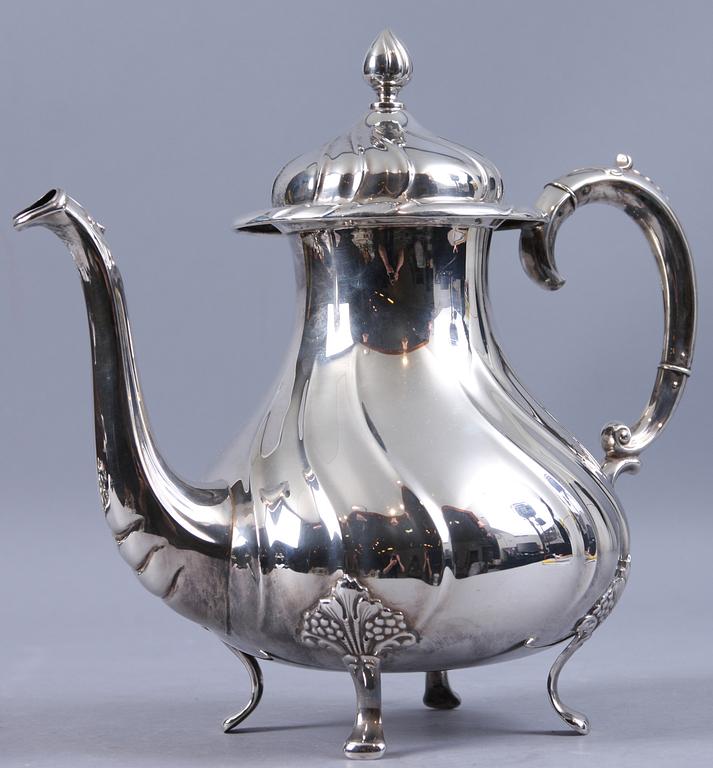 KAFFESERVIS, 4 delar, silver. 1900-tal. 927 g.