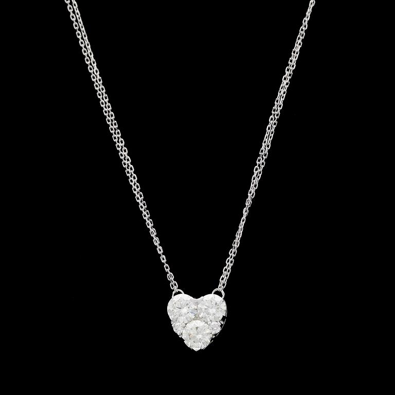 PENDANT, heart shaped, three brilliant cut diamonds and two smaller, tot. app 1.80 cts.