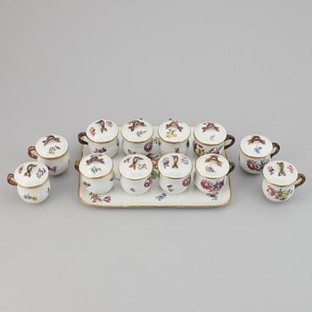 Twelve cream cups with tray, 'Saxon flowers' from Royal Copenhagen.