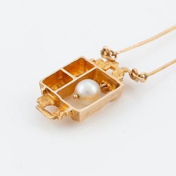 Lapponia, 14K gold necklace with a cultured pearl, designed by Björn Weckström "Magical Pearl".